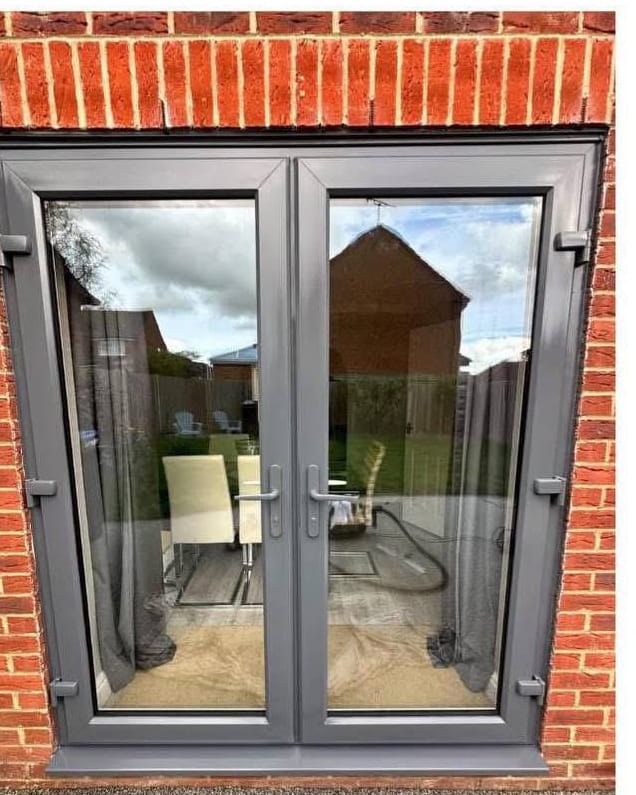 The same French doors after spraying, in anthracite grey